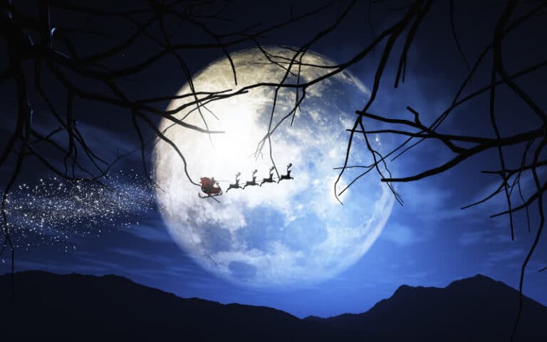 santa claus his sleigh flying moonlit sky.web